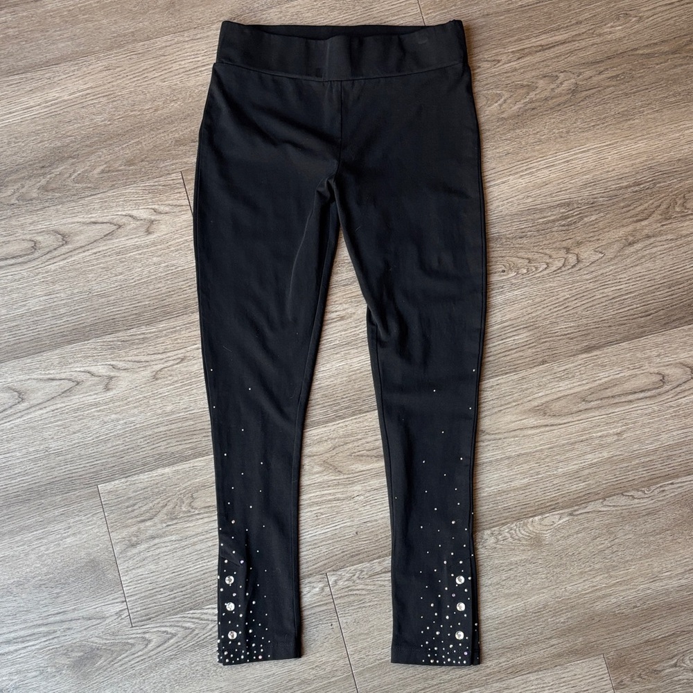 Christine Alexander Rhinestone Studded Jeweled Snap Ankle Black Cotton Legging.